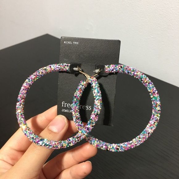 NEW Free Press Colourful Glitter Sparkle Hoop Earrings - Picture 1 of 11